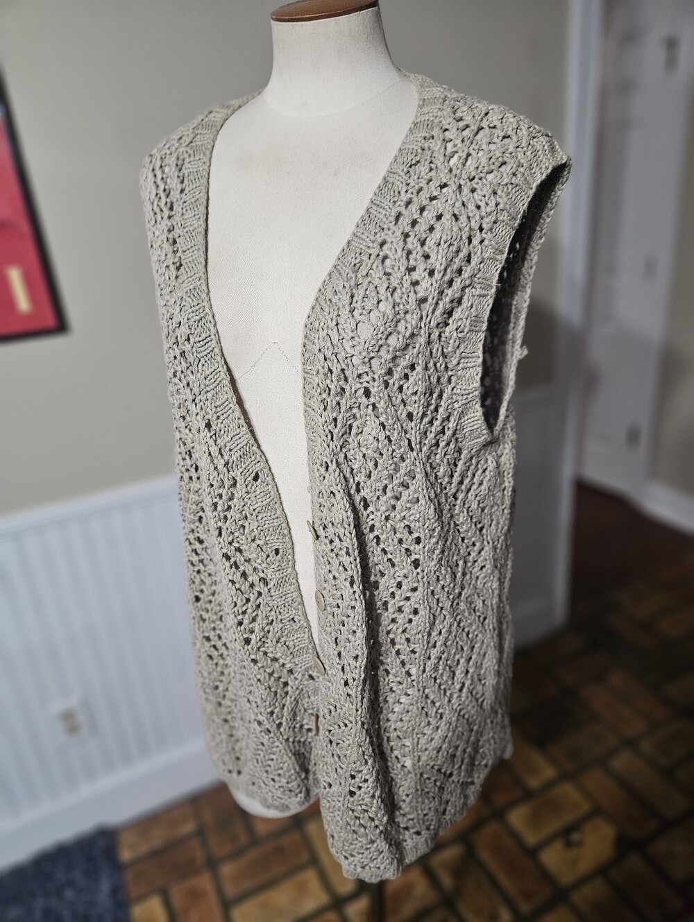 VTG 80s Brownstone Studio Crochet Vest XL - Picture 2 of 4